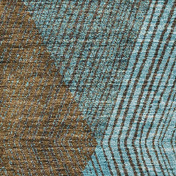 HomeRoots 5' X 8' Teal and Brown Geometric Area Rug - Washable, UV Protected, Stain Resistant for Busy Homes! 676226