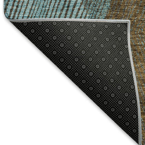 HomeRoots 8' Teal and Brown Geometric Round Rug - Washable, UV Protected, Stylish, Durable, Pet-Friendly Design 676227
