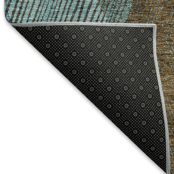 HomeRoots 8' Teal and Brown Geometric Round Rug - Washable, UV Protected, Stylish, Durable, Pet-Friendly Design 676227