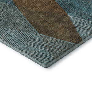 HomeRoots 8' Teal and Brown Geometric Round Rug - Washable, UV Protected, Stylish, Durable, Pet-Friendly Design 676227