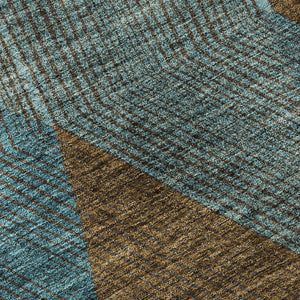 HomeRoots 8' Teal and Brown Geometric Round Rug - Washable, UV Protected, Stylish, Durable, Pet-Friendly Design 676227
