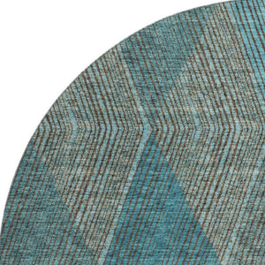 HomeRoots 8' Teal and Brown Geometric Round Rug - Washable, UV Protected, Stylish, Durable, Pet-Friendly Design 676227