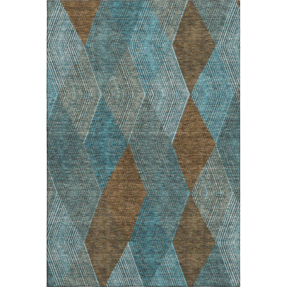 HomeRoots 8' X 10' Teal and Brown Geometric Area Rug - Washable, UV Protected, Stylish & Durable for Homes 676228