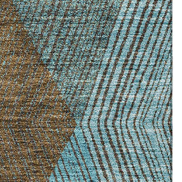 HomeRoots 9' X 12' Teal & Brown Geometric Area Rug – Washable, UV-Protected, Perfect for Modern Homes! 676229