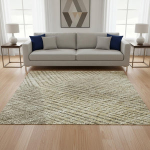 HomeRoots 5' X 8' Washable Wheat Beige & Gray Geometric Area Rug – Stain Resistant, UV Protected, Durable Design 676232