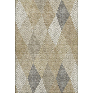 HomeRoots 5' X 8' Washable Wheat Beige & Gray Geometric Area Rug – Stain Resistant, UV Protected, Durable Design 676232