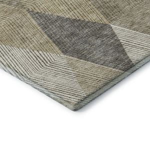 HomeRoots 5' X 8' Washable Wheat Beige & Gray Geometric Area Rug – Stain Resistant, UV Protected, Durable Design 676232
