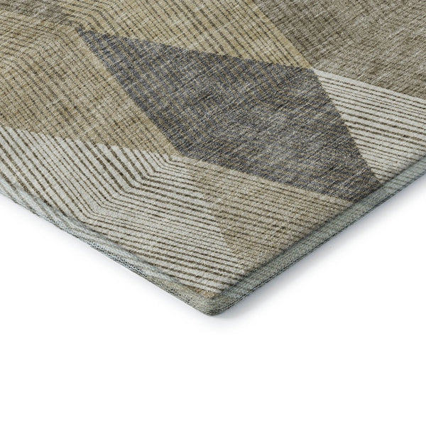 HomeRoots 5' X 8' Washable Wheat Beige & Gray Geometric Area Rug – Stain Resistant, UV Protected, Durable Design 676232