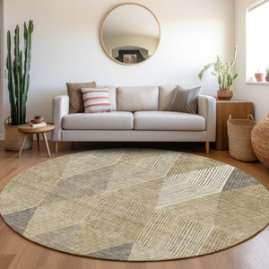 HomeRoots 8' Washable Round Rug in Wheat Beige & Gray - UV Protected, Stain Resistant, Perfect for Busy Homes! 676233