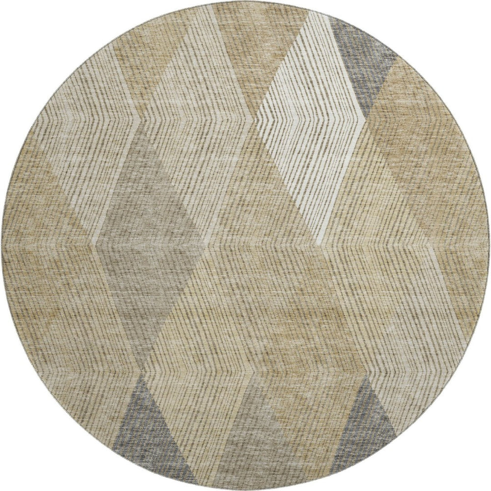 HomeRoots 8' Washable Round Rug in Wheat Beige & Gray - UV Protected, Stain Resistant, Perfect for Busy Homes! 676233