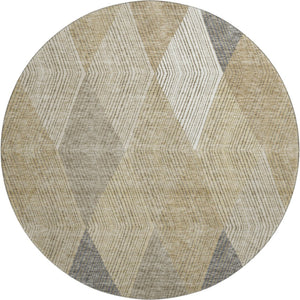 HomeRoots 8' Washable Round Rug in Wheat Beige & Gray - UV Protected, Stain Resistant, Perfect for Busy Homes! 676233