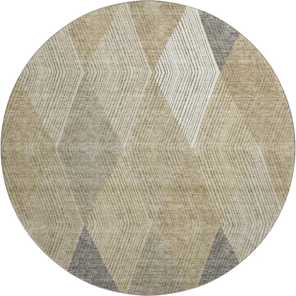 HomeRoots 8' Washable Round Rug in Wheat Beige & Gray - UV Protected, Stain Resistant, Perfect for Busy Homes! 676233