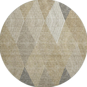 HomeRoots 8' Washable Round Rug in Wheat Beige & Gray - UV Protected, Stain Resistant, Perfect for Busy Homes! 676233