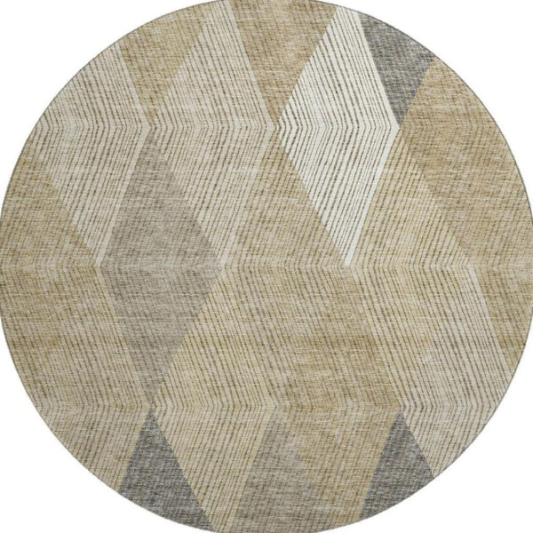 HomeRoots 8' Washable Round Rug in Wheat Beige & Gray - UV Protected, Stain Resistant, Perfect for Busy Homes! 676233