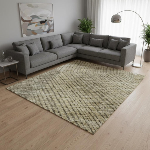 HomeRoots 8' X 10' Wheat Beige & Gray Geometric Area Rug – Washable, UV-Protected, Durable & Stylish Home Decor 676234