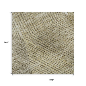 HomeRoots 9' X 12' Wheat Beige & Gray Geometric Area Rug - Washable, UV Resistant for Family-Friendly Style! 676235