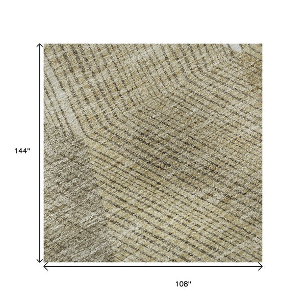 HomeRoots 9' X 12' Wheat Beige & Gray Geometric Area Rug - Washable, UV Resistant for Family-Friendly Style! 676235