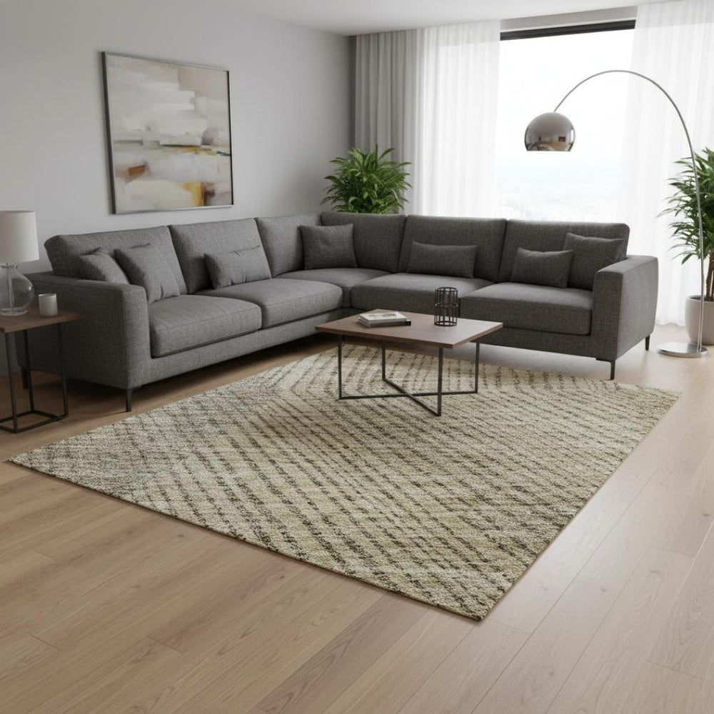 HomeRoots 9' X 12' Wheat Beige & Gray Geometric Area Rug - Washable, UV Resistant for Family-Friendly Style! 676235