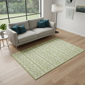 HomeRoots 5' X 8' Artichoke Green Geometric Area Rug - Washable, UV-Protected, Stain-Resistant for Any Room 676238