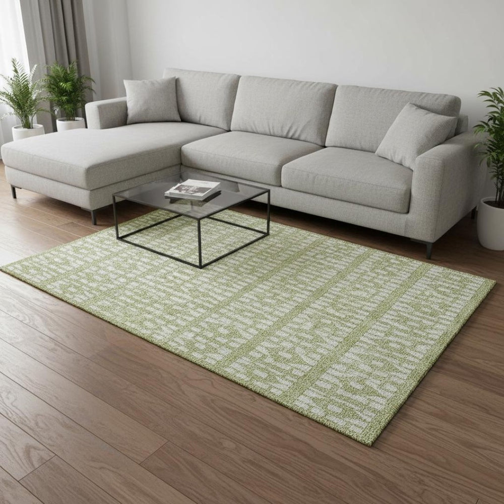 HomeRoots 8' X 10' Artichoke Green Geometric Area Rug - Washable, UV Protected, Stylish & Durable for Homes 676240