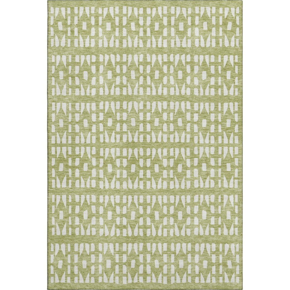 HomeRoots 8' X 10' Artichoke Green Geometric Area Rug - Washable, UV Protected, Stylish & Durable for Homes 676240