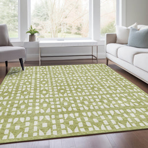 HomeRoots 8' X 10' Artichoke Green Geometric Area Rug - Washable, UV Protected, Stylish & Durable for Homes 676240