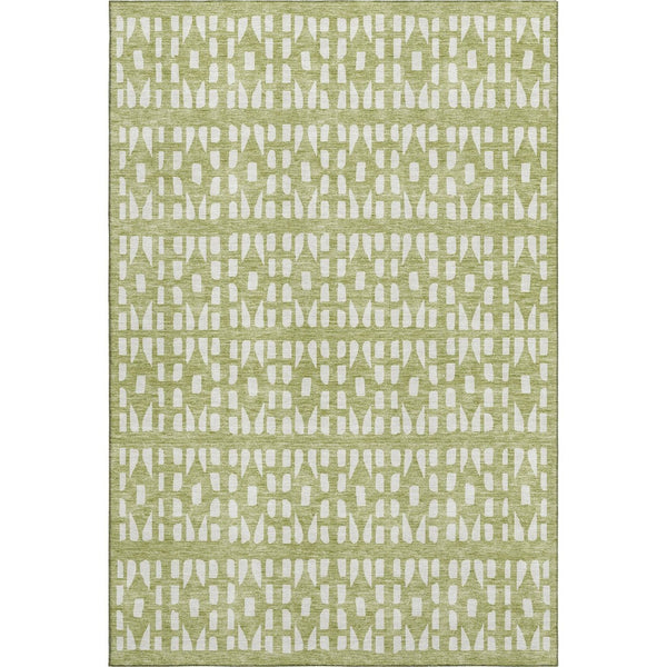 HomeRoots 10' Artichoke Green & Ivory Geometric Washable Area Rug - UV Protected, Stain-Resistant, Modern Style 676242