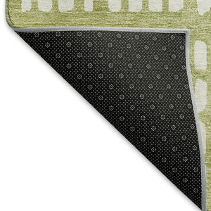 HomeRoots 10' Artichoke Green & Ivory Geometric Washable Area Rug - UV Protected, Stain-Resistant, Modern Style 676242
