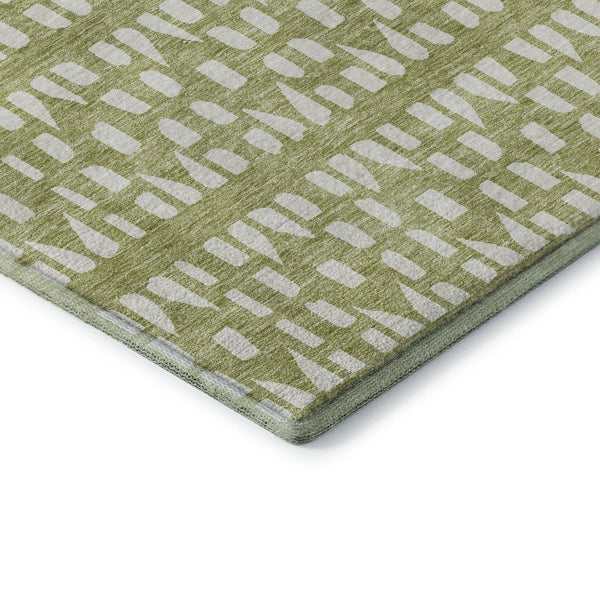 HomeRoots 10' Artichoke Green & Ivory Geometric Washable Area Rug - UV Protected, Stain-Resistant, Modern Style 676242