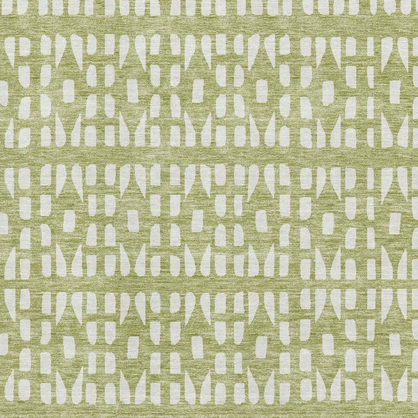 HomeRoots 10' Artichoke Green & Ivory Geometric Washable Area Rug - UV Protected, Stain-Resistant, Modern Style 676242