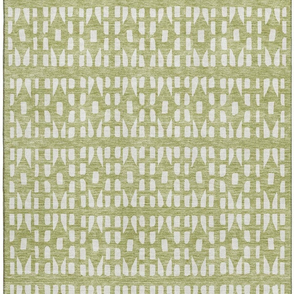 HomeRoots 10' Artichoke Green & Ivory Geometric Washable Area Rug - UV Protected, Stain-Resistant, Modern Style 676242