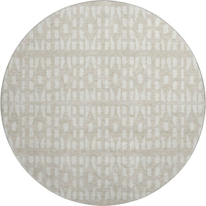 HomeRoots 8' Beige and Ivory Geometric Round Rug – Washable, UV-Protected, Stain-Resistant Modern Decor Piece 676245