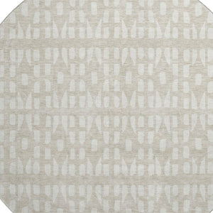 HomeRoots 8' Beige and Ivory Geometric Round Rug – Washable, UV-Protected, Stain-Resistant Modern Decor Piece 676245