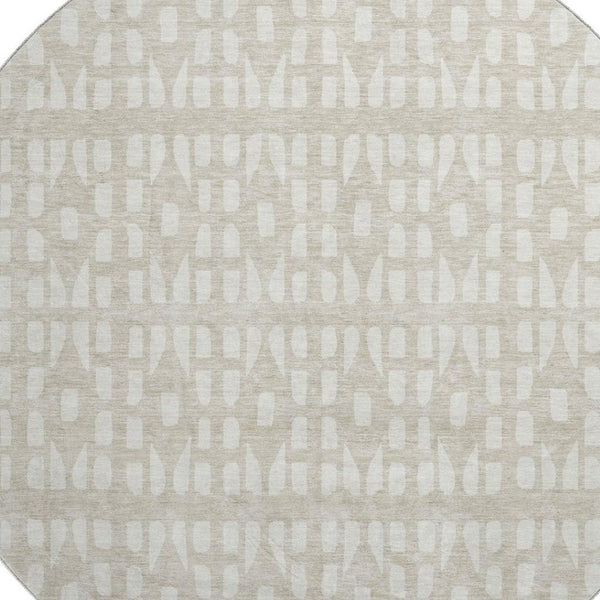 HomeRoots 8' Beige and Ivory Geometric Round Rug – Washable, UV-Protected, Stain-Resistant Modern Decor Piece 676245