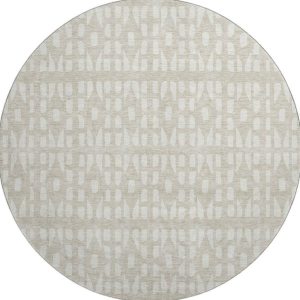 HomeRoots 8' Beige and Ivory Geometric Round Rug – Washable, UV-Protected, Stain-Resistant Modern Decor Piece 676245