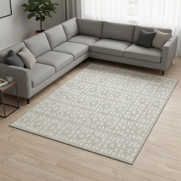 HomeRoots 8' X 10' Beige and Ivory Geometric Area Rug - Washable, Stain-Resistant, UV Protected for Homes 676246