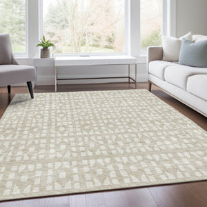 HomeRoots 8' X 10' Beige and Ivory Geometric Area Rug - Washable, Stain-Resistant, UV Protected for Homes 676246