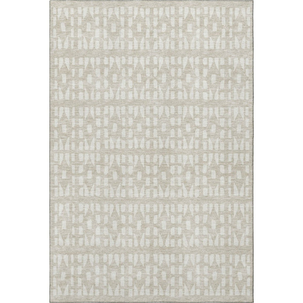 HomeRoots 8' X 10' Beige and Ivory Geometric Area Rug - Washable, Stain-Resistant, UV Protected for Homes 676246