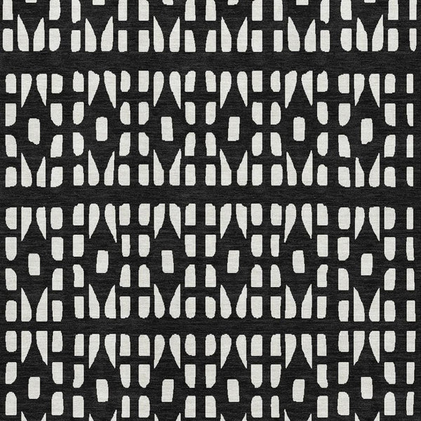 HomeRoots 5' X 8' Black And Ivory Geometric Area Rug - Stylish, Washable, UV Protected for Busy Homes 676250