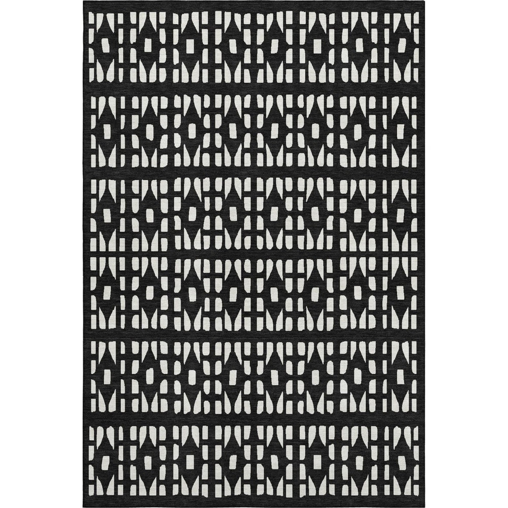HomeRoots 8' X 10' Black & Ivory Geometric Washable Area Rug with UV Protection for Modern Living Spaces 676252
