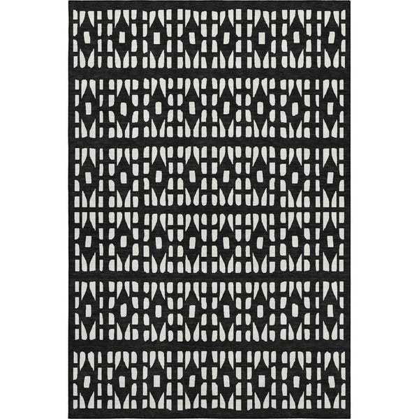 HomeRoots 9' X 12' Black and Ivory Geometric Area Rug – Washable, Durable, UV-Protected for Busy Homes! 676253