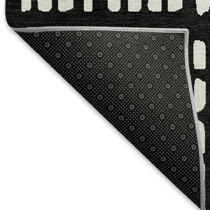 HomeRoots 9' X 12' Black and Ivory Geometric Area Rug – Washable, Durable, UV-Protected for Busy Homes! 676253