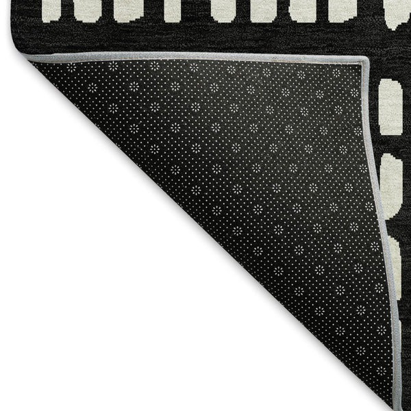 HomeRoots 9' X 12' Black and Ivory Geometric Area Rug – Washable, Durable, UV-Protected for Busy Homes! 676253