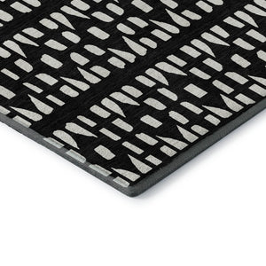 HomeRoots 9' X 12' Black and Ivory Geometric Area Rug – Washable, Durable, UV-Protected for Busy Homes! 676253