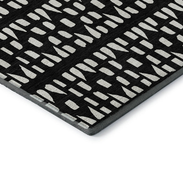 HomeRoots 9' X 12' Black and Ivory Geometric Area Rug – Washable, Durable, UV-Protected for Busy Homes! 676253
