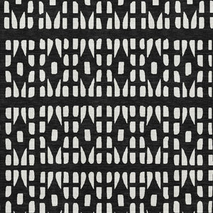 HomeRoots 9' X 12' Black and Ivory Geometric Area Rug – Washable, Durable, UV-Protected for Busy Homes! 676253