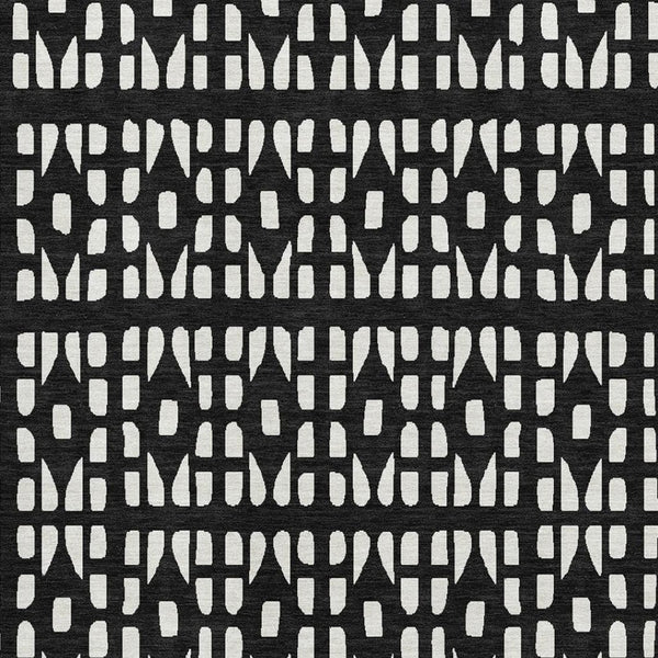HomeRoots 9' X 12' Black and Ivory Geometric Area Rug – Washable, Durable, UV-Protected for Busy Homes! 676253