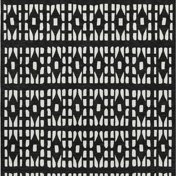 HomeRoots 9' X 12' Black and Ivory Geometric Area Rug – Washable, Durable, UV-Protected for Busy Homes! 676253