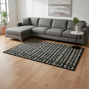 HomeRoots 10' Black and Ivory Geometric Washable Area Rug - UV Protected, Durable, Stylish, Easy-Care Solution 676254