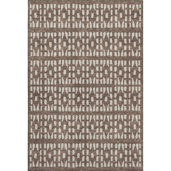 HomeRoots 5' X 8' Brown & Ivory Geometric Area Rug - Washable, UV-Protected, Stain-Resistant for Busy Homes 676256